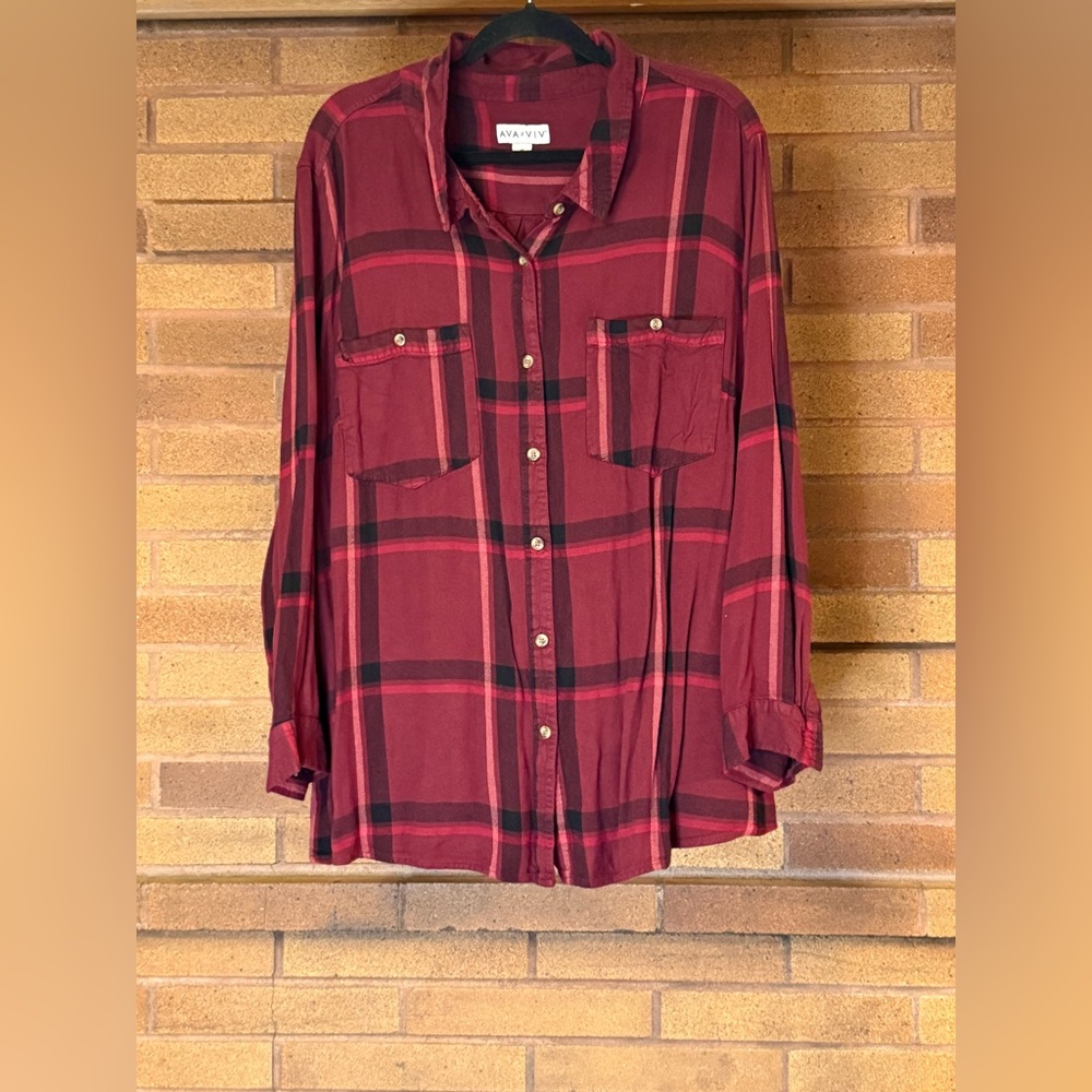 Ava & Viv Red Plaid Button Down Shirt